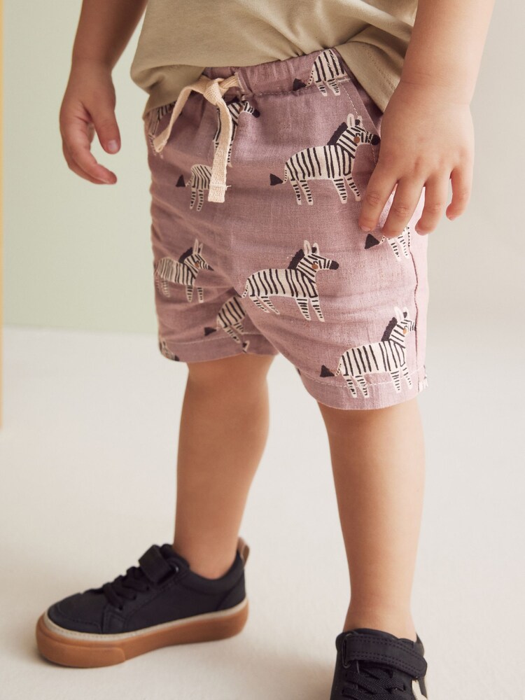 Lilac Zebra Linen Blend Pull-On Shorts (3mths-7yrs) - Image 1 of 7