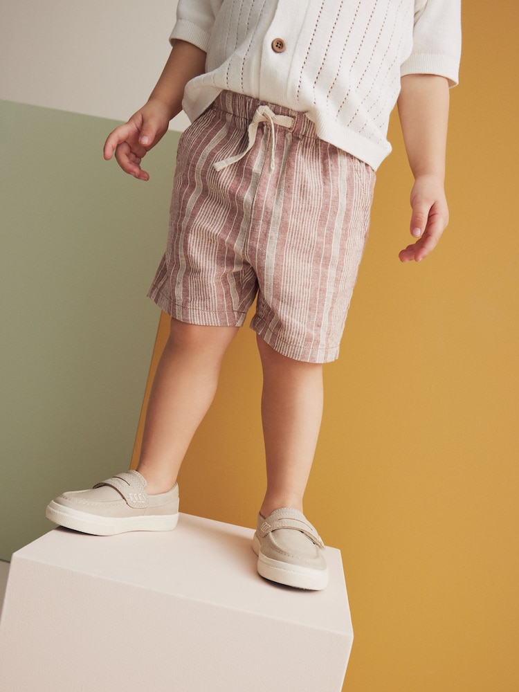 Rust Stripe Linen Blend Pull-On Shorts (3mths-7yrs) - Image 1 of 8 Rust Stripe Linen Blend Pull-On Shorts (3mths-7yrs) - Image 1 of 8