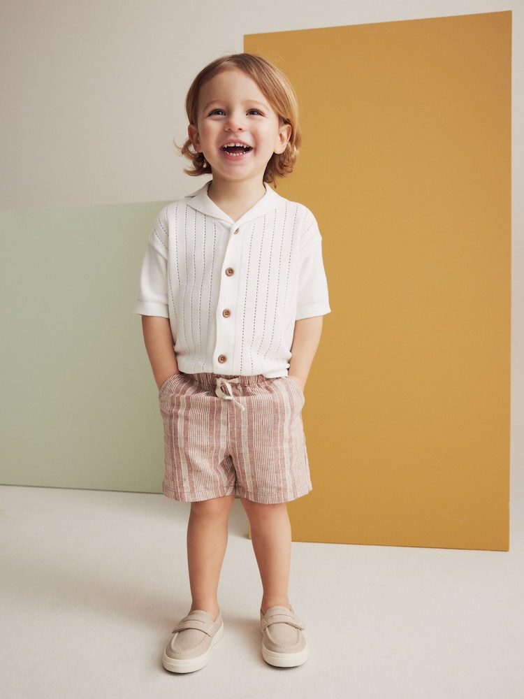 Rust Stripe Linen Blend Pull-On Shorts (3mths-7yrs) - Image 2 of 8 Rust Stripe Linen Blend Pull-On Shorts (3mths-7yrs) - Image 2 of 8