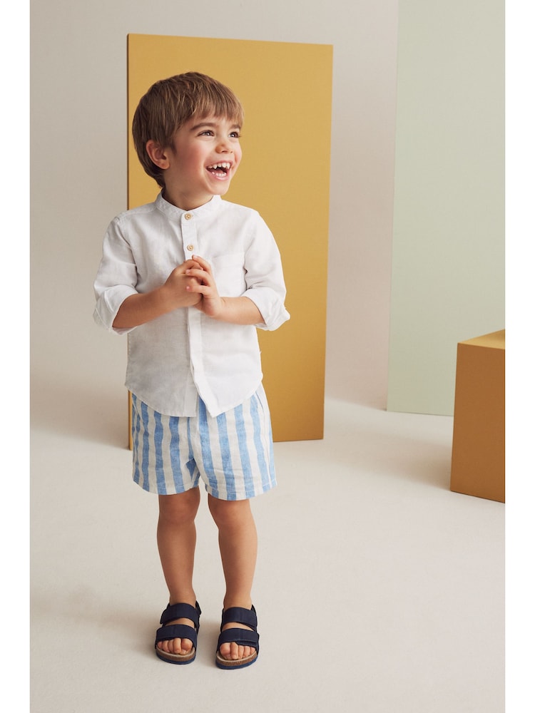 Blue Stripe Linen Blend Pull-On Shorts (3mths-7yrs) - Image 2 of 7
