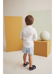 Blue Stripe Linen Blend Pull-On Shorts (3mths-7yrs) - Image 3 of 7