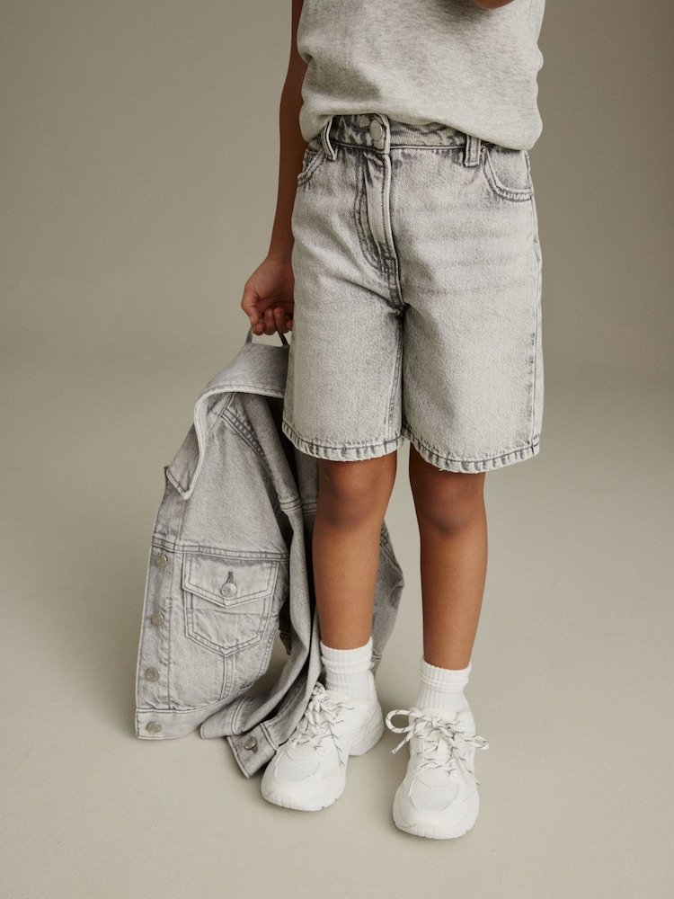 Grey Denim Longline Shorts (3-16yrs) - Image 2 of 7
