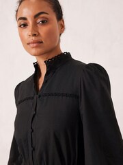 Mint Velvet Black Cut-Out Mini Shirt Dress - Image 5 of 7