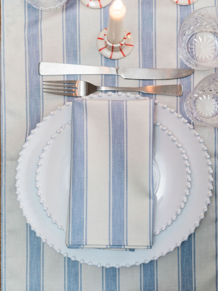 Avalon Home Set of 2 Mid Blue Stripe Napkins - Image 2 of 6