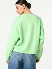 Apple Green Raw Hem Detail Washed Crew Neck Sweatshirt - Image 2 of 6