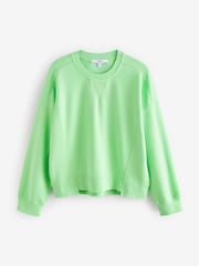 Apple Green Raw Hem Detail Washed Crew Neck Sweatshirt - Image 5 of 6