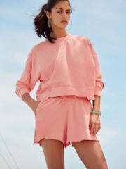 Grapefruit Pink Raw Edge Washed Jersey Shorts - Image 1 of 6