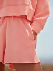Grapefruit Pink Raw Edge Washed Jersey Shorts - Image 4 of 6