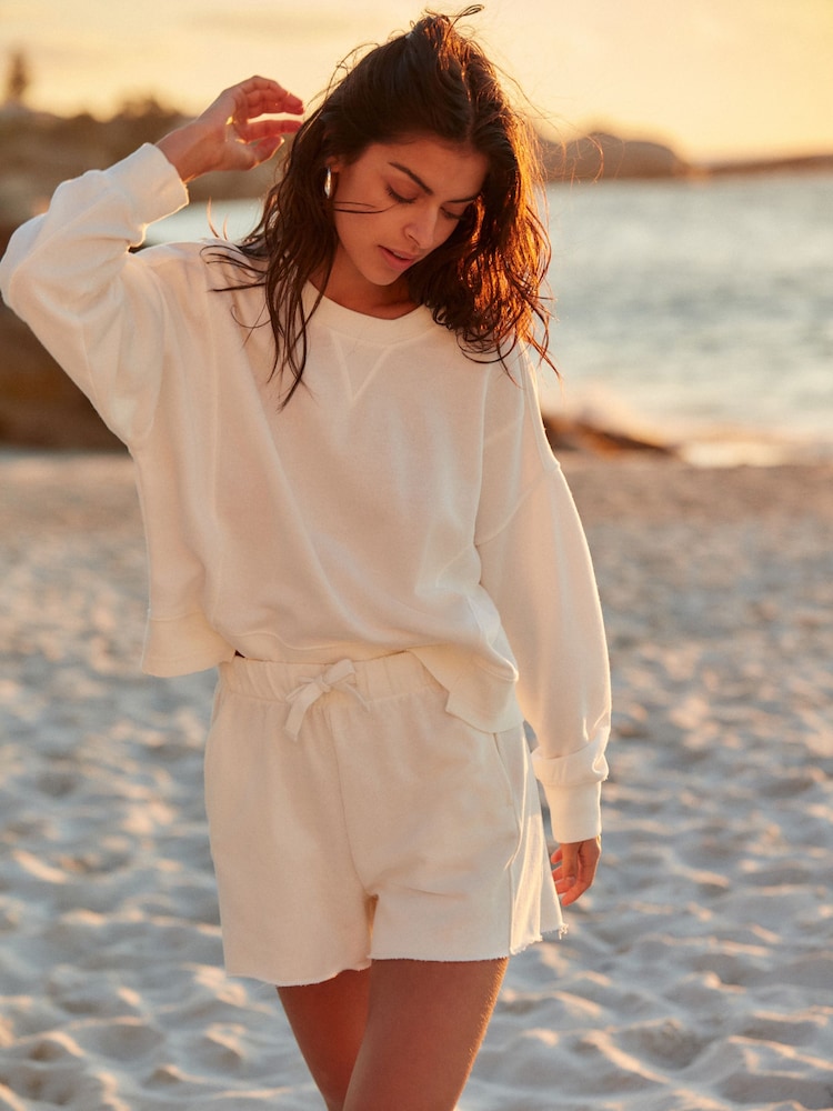 White Raw Edge Washed Jersey Shorts - Image 1 of 6