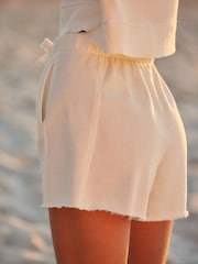 White Raw Edge Washed Jersey Shorts - Image 4 of 6