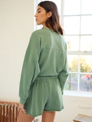 Dark Green Raw Edge Washed Jersey Shorts - Image 2 of 2