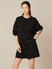 Black Raw Hem Detail Washed Crew Neck Sweatshirt - Image 1 of 6