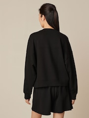 Black Raw Hem Detail Washed Crew Neck Sweatshirt - Image 3 of 6