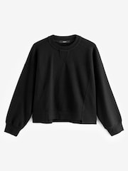 Black Raw Hem Detail Washed Crew Neck Sweatshirt - Image 5 of 6