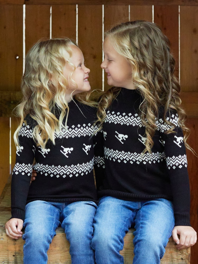 Чорний - The Little Tailor Kids слім фіт Ski Design Knitted Різдво джемпери - Image 3 of 5