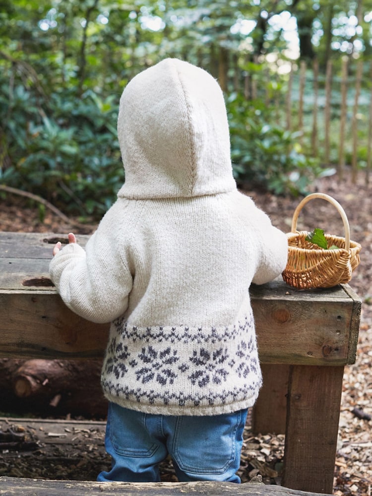 The Little Tailor Baby Christmas Fairisle Pattern Fleece Lined Pram Coat Cardigan - Image 2 of 6