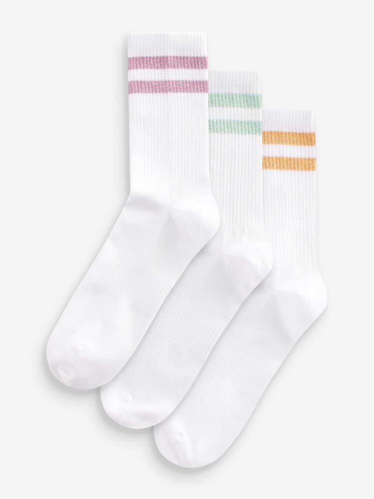White/Pastel Sparkle Rib Arch Support Ankle Socks 3 Pack - Image 1 of 4