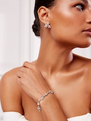 Silver Tone - Bridal Sparkle Leaf Earrings - Image 2 of 7
