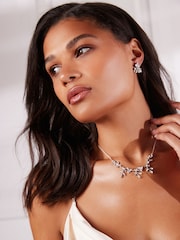 Silver Tone - Bridal Sparkle Leaf Earrings - Image 3 of 7