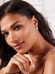 Silver Tone - Bridal Sparkle Leaf Earrings - Image 4 of 7