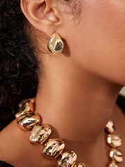 Gold Tone Pebble Stud Earrings - Image 1 of 5