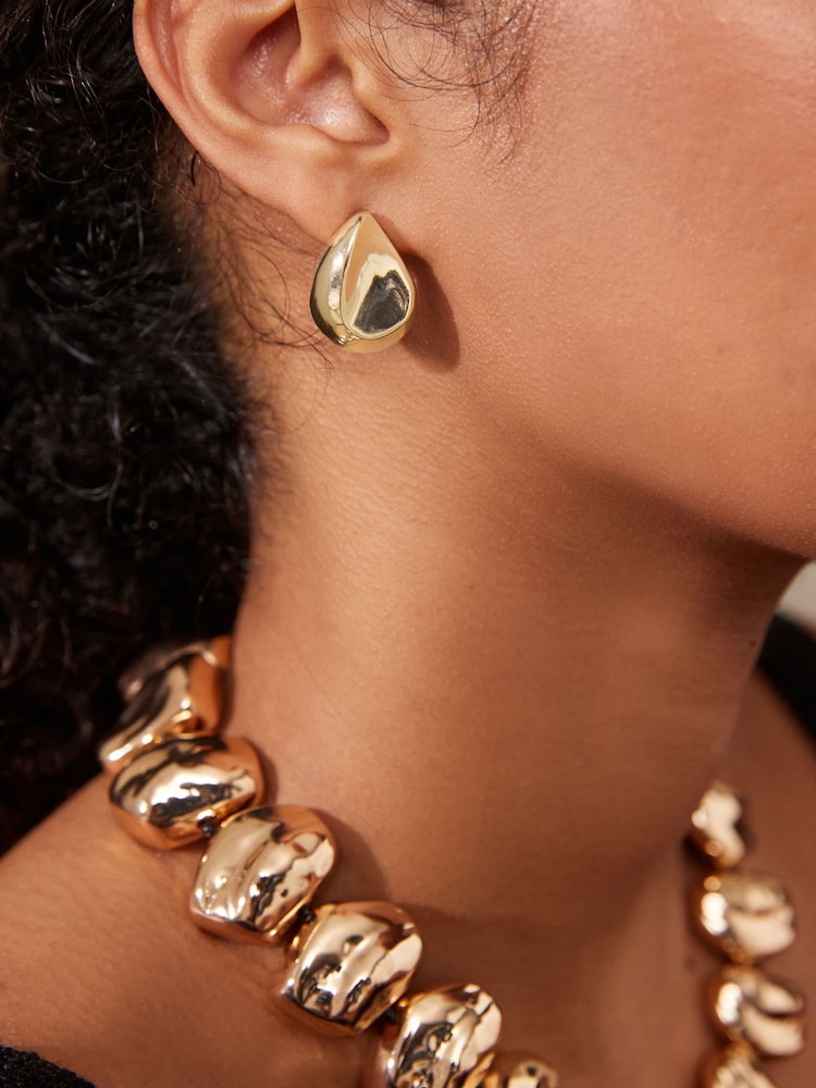 Gold Tone Pebble Stud Earrings - Image 1 of 5