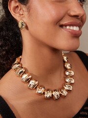 Gold Tone Pebble Stud Earrings - Image 2 of 5