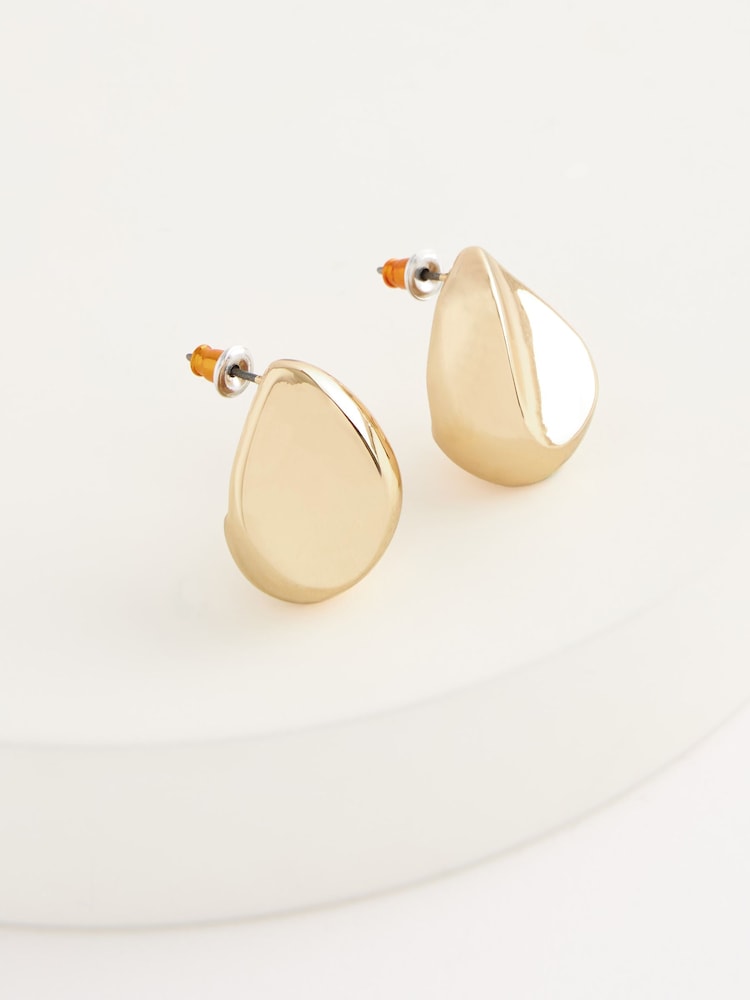 Gold Tone Pebble Stud Earrings - Image 5 of 5