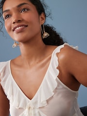Gold Tone Pearl Flower Pull Through Earrings - Image 1 of 4