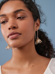 Gold Tone Pearl Flower Pull Through Earrings - Image 2 of 4