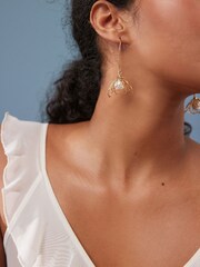 Gold Tone Pearl Flower Pull Through Earrings - Image 3 of 4
