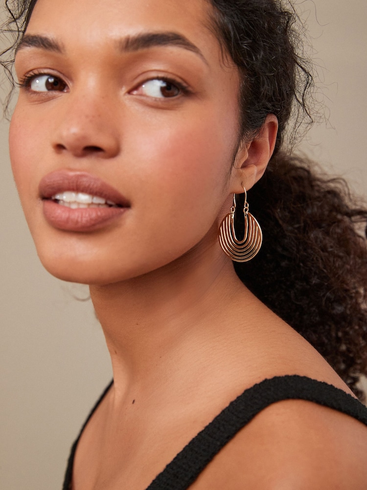 Gold Tone Hammered Hoop Earrings - Image 2 of 3