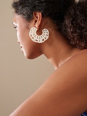 Cream Macramé Hoops Earrings - Image 4 of 5