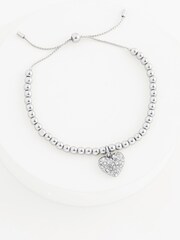 Silver Tone Sparkle Heart Beady Pully Bracelet - Image 1 of 3