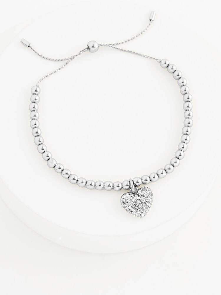 Silver Tone Sparkle Heart Beady Pully Bracelet - Image 1 of 3