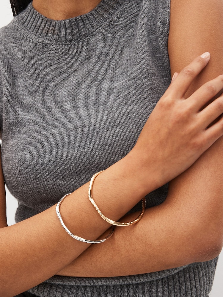 Gold/Silver Tone Hammered Bangle Pack - Image 1 of 4