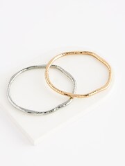Gold/Silver Tone Hammered Bangle Pack - Image 3 of 4