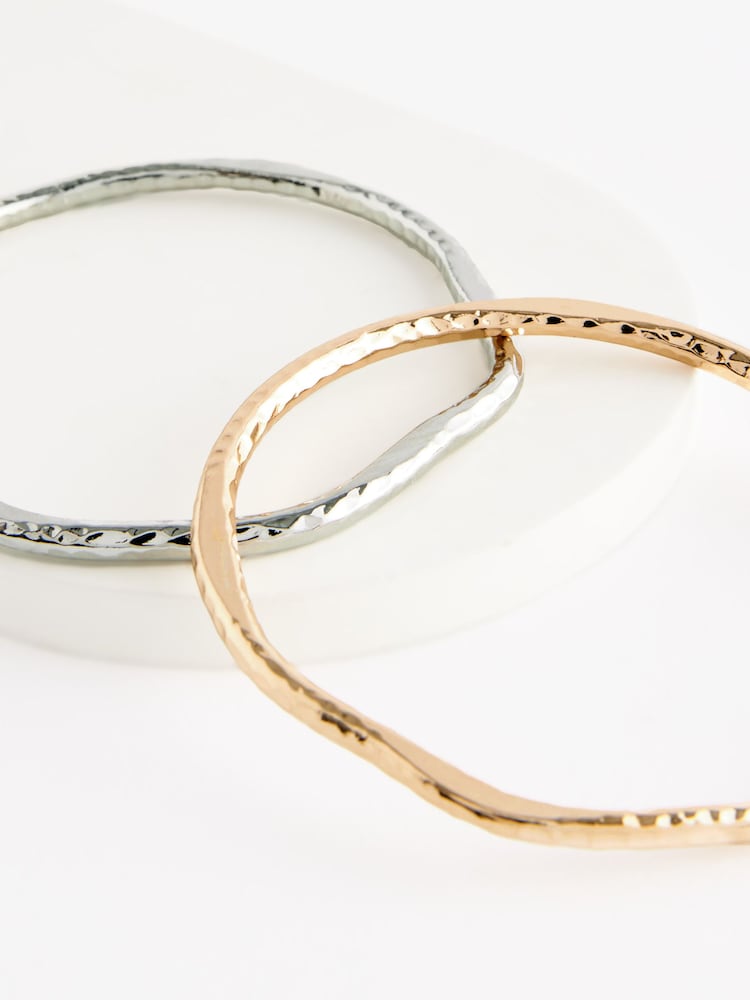 Gold/Silver Tone Hammered Bangle Pack - Image 4 of 4