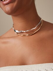 Gold/Silver Tone Wavy Torque Choker 2 Pack - Image 1 of 4