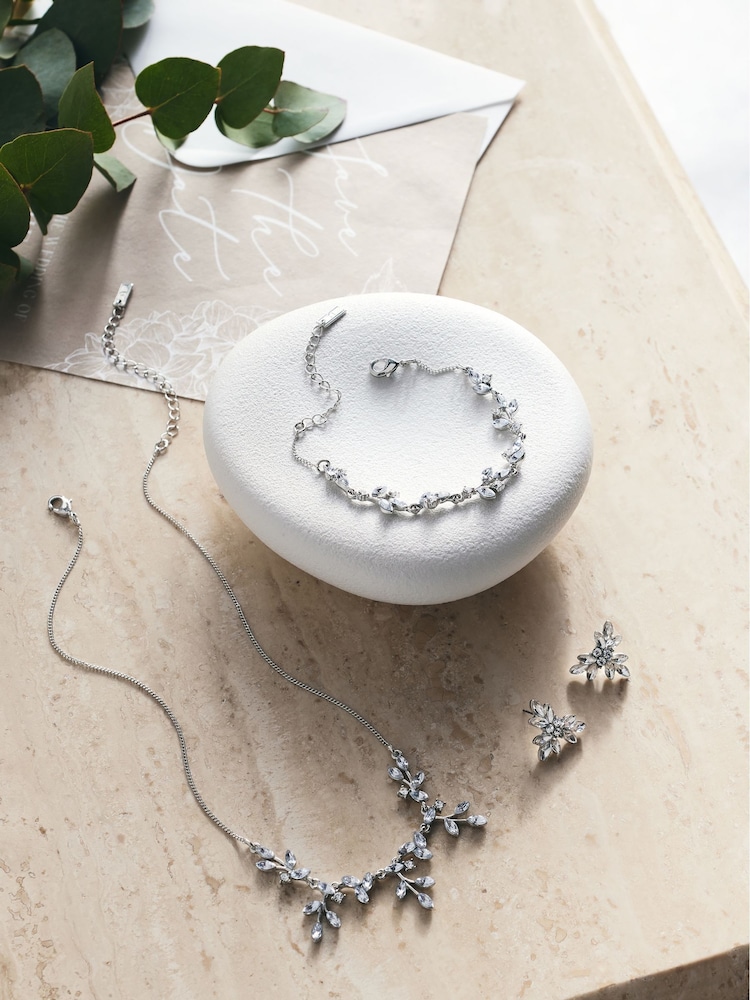 Silver Tone Bridal Leaf Necklace - Image 1 of 5 Silver Tone Bridal Leaf Necklace - Image 1 of 5