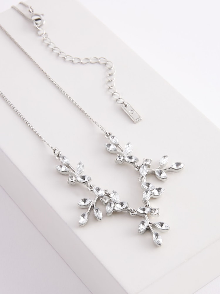 Silver Tone Bridal Leaf Necklace - Image 2 of 5 Silver Tone Bridal Leaf Necklace - Image 2 of 5
