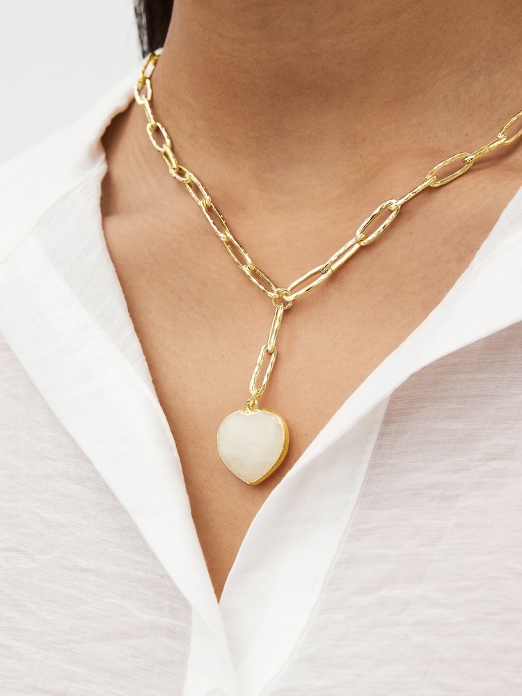 Gold Tone Y Drop Semi Precious Stone Chunky Chain Necklace - Image 1 of 4