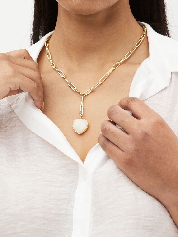 Gold Tone Y Drop Semi Precious Stone Chunky Chain Necklace - Image 2 of 4