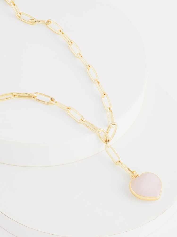 Gold Tone Y Drop Semi Precious Stone Chunky Chain Necklace - Image 3 of 4
