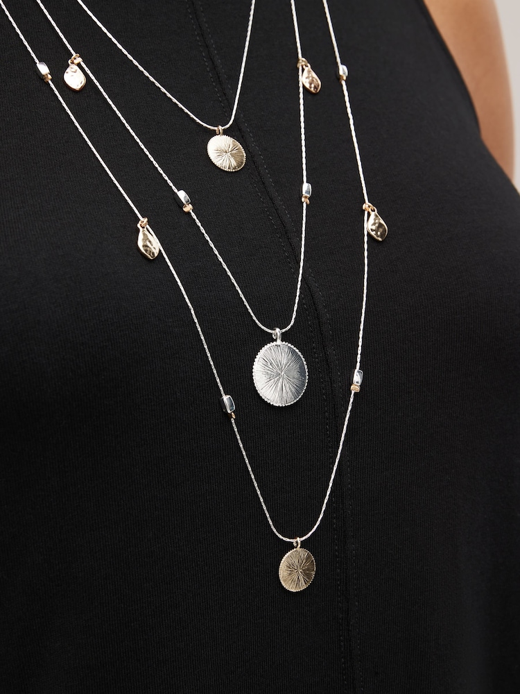 Gold Tone/Silver Tone Multi Row Coin Drop Necklace - Image 4 of 4 Gold Tone/Silver Tone Multi Row Coin Drop Necklace - Image 4 of 4