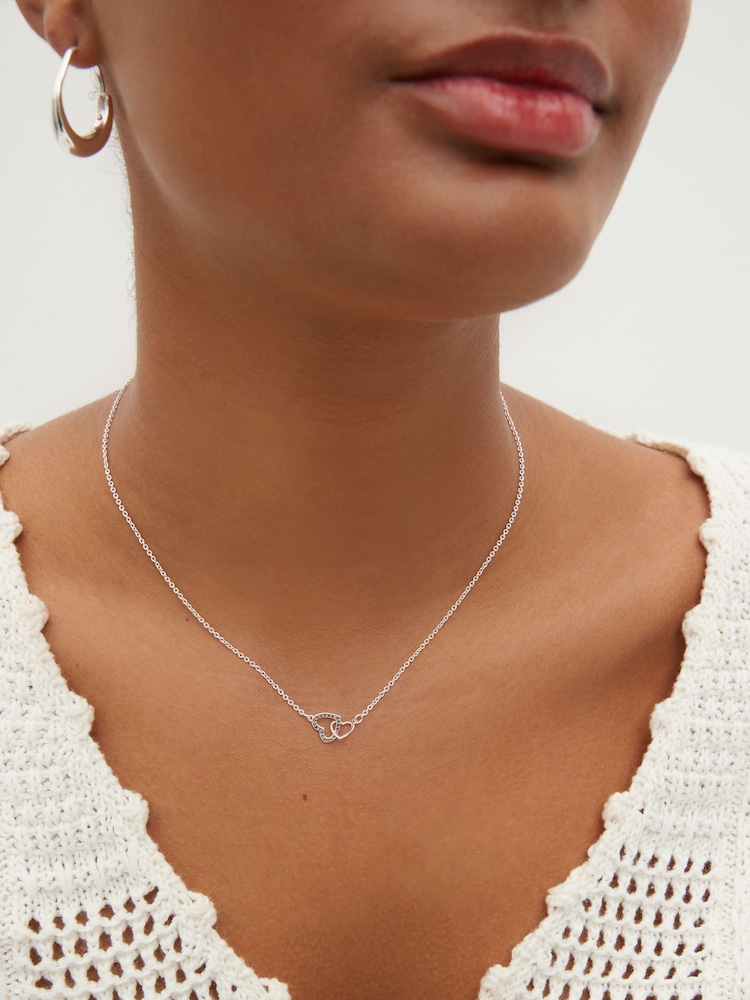 Silver Tone Interlocking Heart Necklace - Image 2 of 5