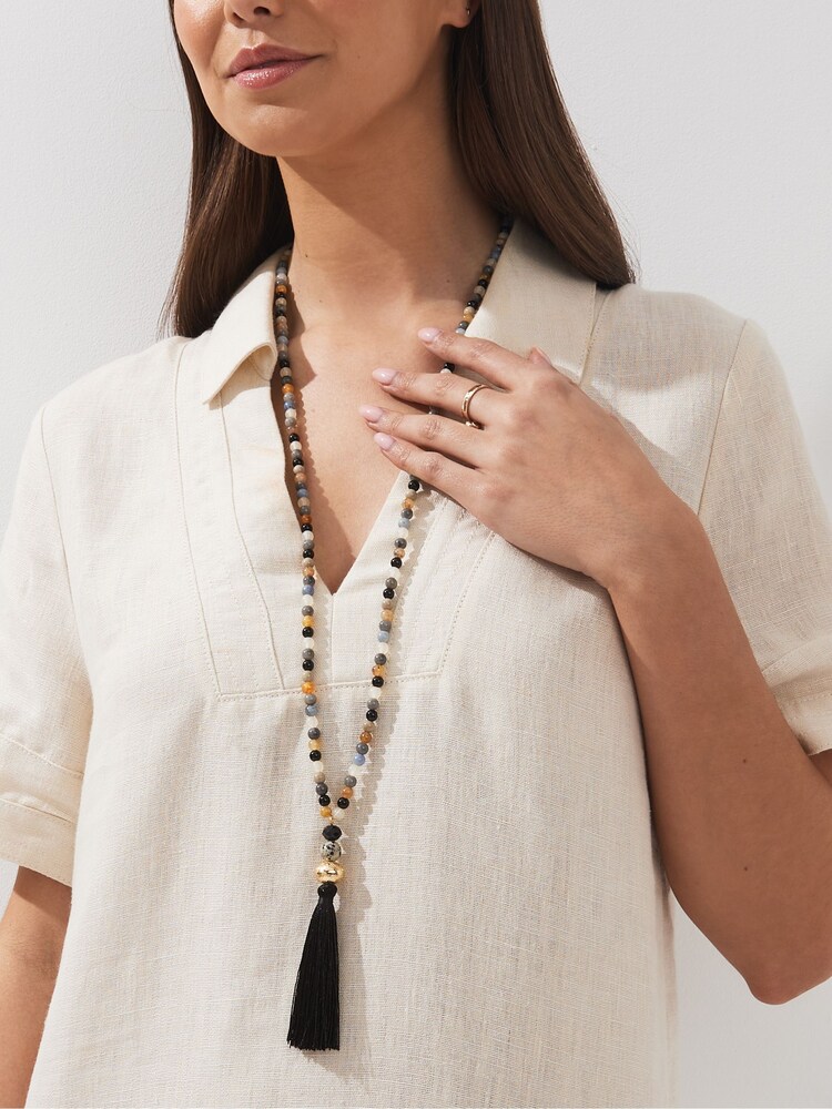 Black Tassel Long Beaded Necklace - Image 1 of 4 Black Tassel Long Beaded Necklace - Image 1 of 4