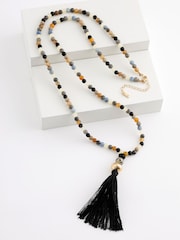 Black Tassel Long Beaded Necklace - Image 2 of 4