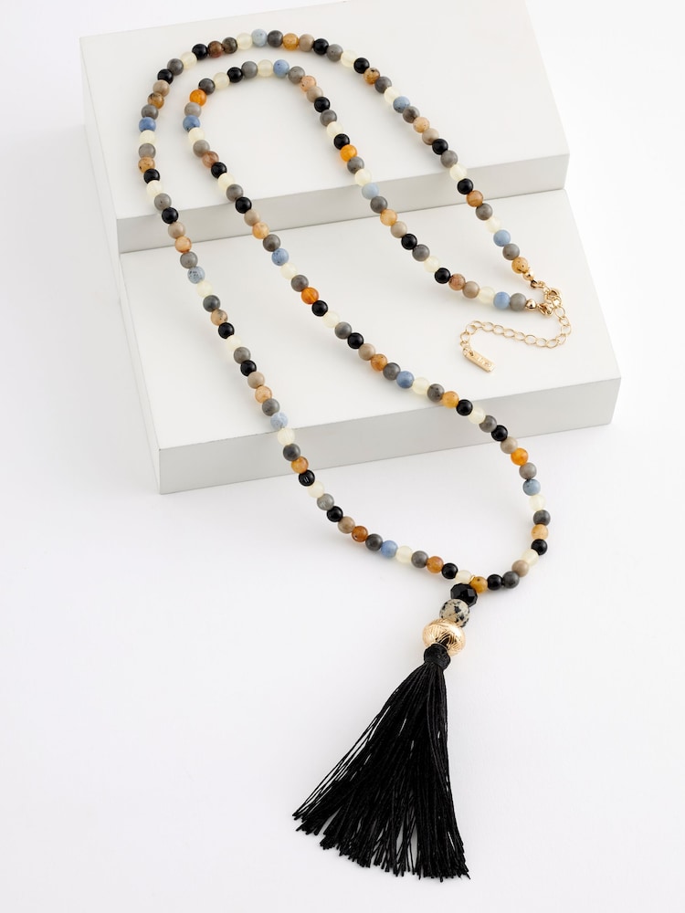 Black Tassel Long Beaded Necklace - Image 2 of 4