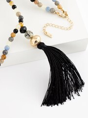 Black Tassel Long Beaded Necklace - Image 3 of 4